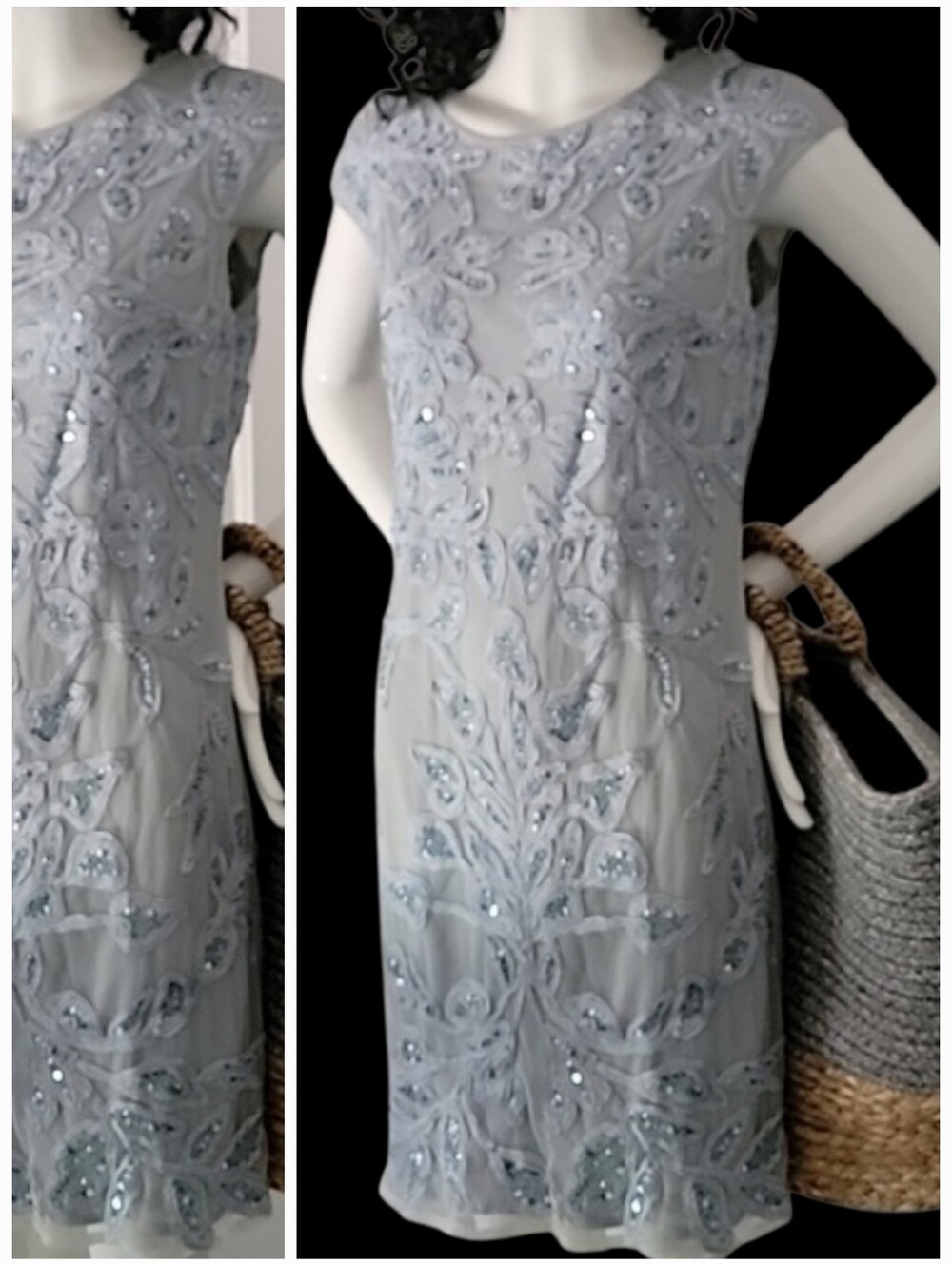 Elegant Light Gray BeadedEmbelished Women's Dress